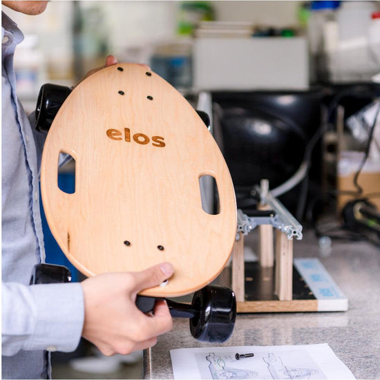 Elos founder Tom showcasing the process of making Elos skateboards